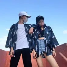 ПАРА ПАЛЬТО кимоно лето три четверти рукав кардиган кимоно юката женщина мужчина свободный тонкий верхняя одежда