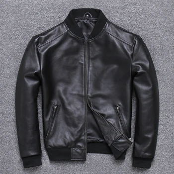 

2020 Mens Sheepskin Coat Genuine Leather Men Spring Autumn Plus Size Light Bomber Jacket U-352 KJ2282