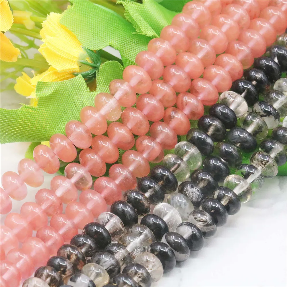 5x8mm Abacus Pink &amp Black Watermelon Chalcedony Stone Loose Beads Women Natural Jaspers Hand Made Fashion Jewelry Making Design |