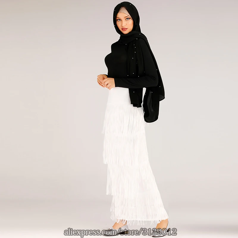 Tassel Long Skirt Muslim Women Bottom Abaya Turkey Islamic Moslim Skirts Elbise Musulman Vetement Femme Dubai Jupe Musulmane
