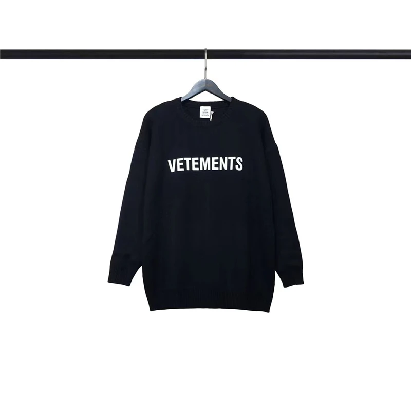 VETEMENTS Allover Logo Sweater Men Women 1:1 High Quality Sweatshirts Vetements Crewneck Hoodie Thick material VTM Inside Tag cardigan male