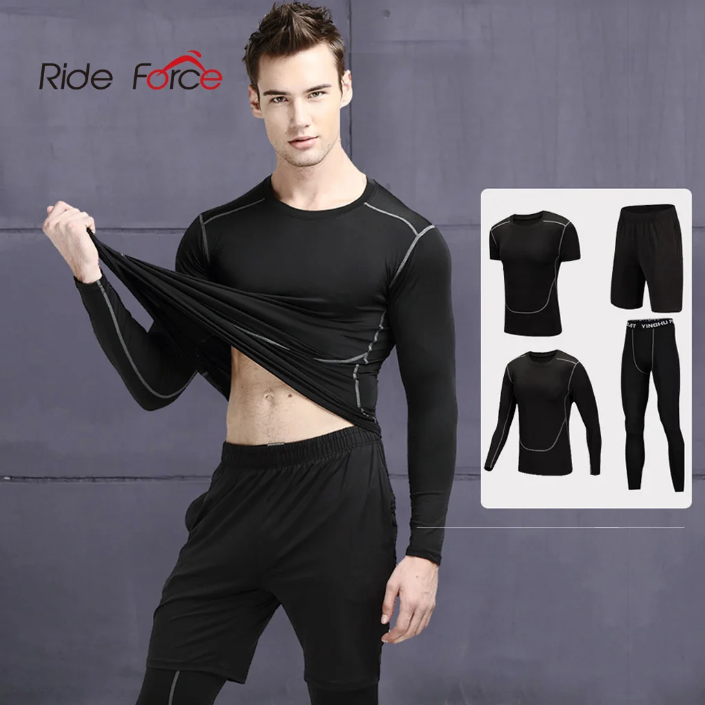 

4 Pcs/Set Men Sports Suit Compression Underwear Outdoor Running Jogging Clothes T Shirt Pants Gym Fitness Workout Tights Costume