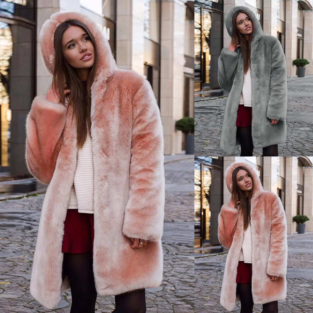 Женские зимние теплые толстые длинные куртки с капюшоном из искусственного меха, пальто, верхняя одежда, элегантные свободные, большие размеры z0826