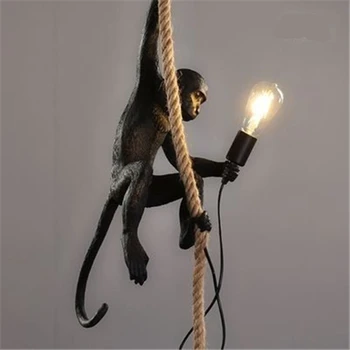 

Modern Black/White Monkey Pendant Lights Modern Hemp Rope Replicas Seletti Hanging Lamp Dining Room Loft Industrial Home Deco