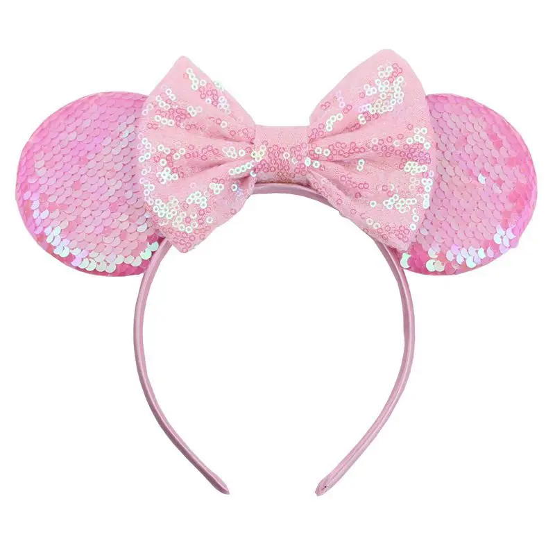 New Fashion Minnie Ｍouse Ears Headband for Girls Hair Bows Christmas Headwear Cute Sequins Bows with Crown Hair Accessories