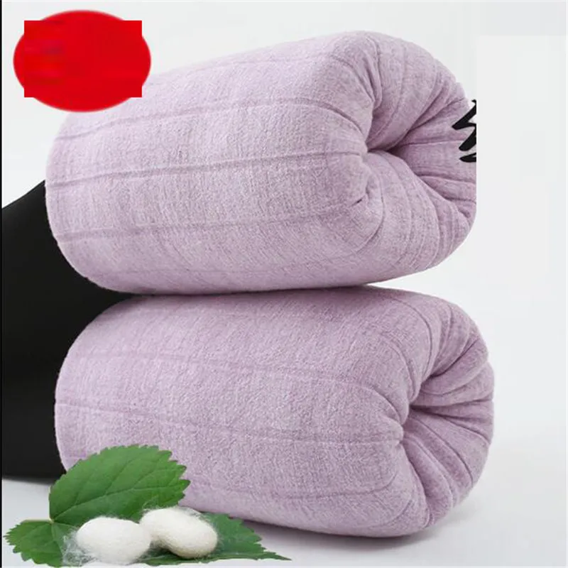 Plush and thickened one-piece cotton pants for women's slim body and extra thick winter high waisted bottomed pants - Цвет: 800g silk