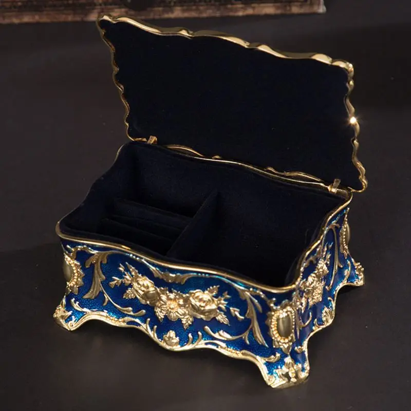 Винтажная прямоугольная коробка для безделушек, коробка для ювелирных изделий, изысканная старинная коробка с гравировкой