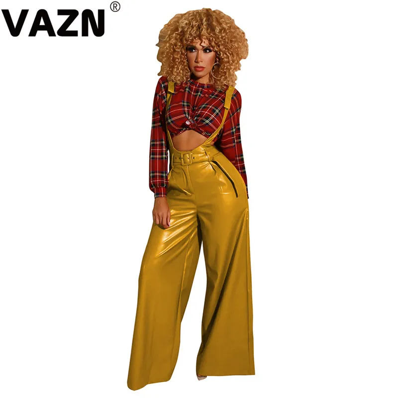 VAZN BS1131, топ, качественные комбинезоны, нежные сексуальные, на тонких бретельках, высокая талия, мягкий Джокер, женские кожаные широкие брюки