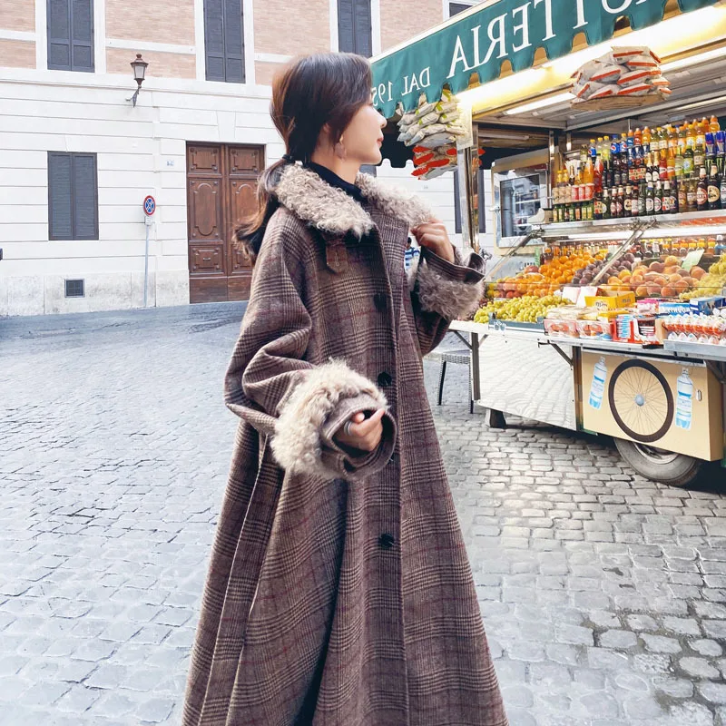 

Photo Shoot Plaid Woolen Coat Women's Mid-length Korean-style Loose-Fit 2019 Winter New Style Elegant over-the-Knee Woolen Overc