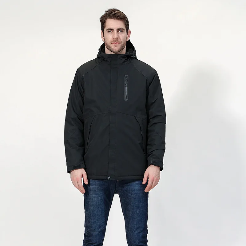 Зимняя водонепроницаемая куртка для мужчин, одноцветная хлопковая куртка для пешего туризма, теплая куртка с USB подогревом, мужская и женская куртка Regenjacke Herren - Цвет: black man
