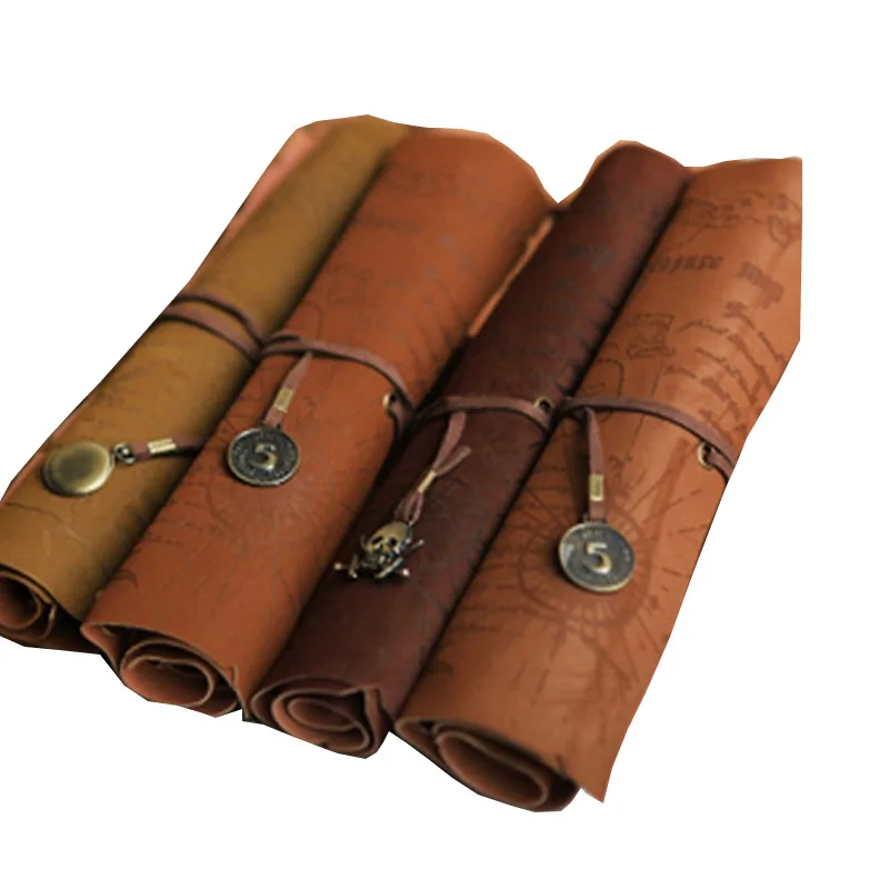 

Retro gimmick pirate captain treasure map sheep leather pencil case pen curtain velvet pencil bag student stationery