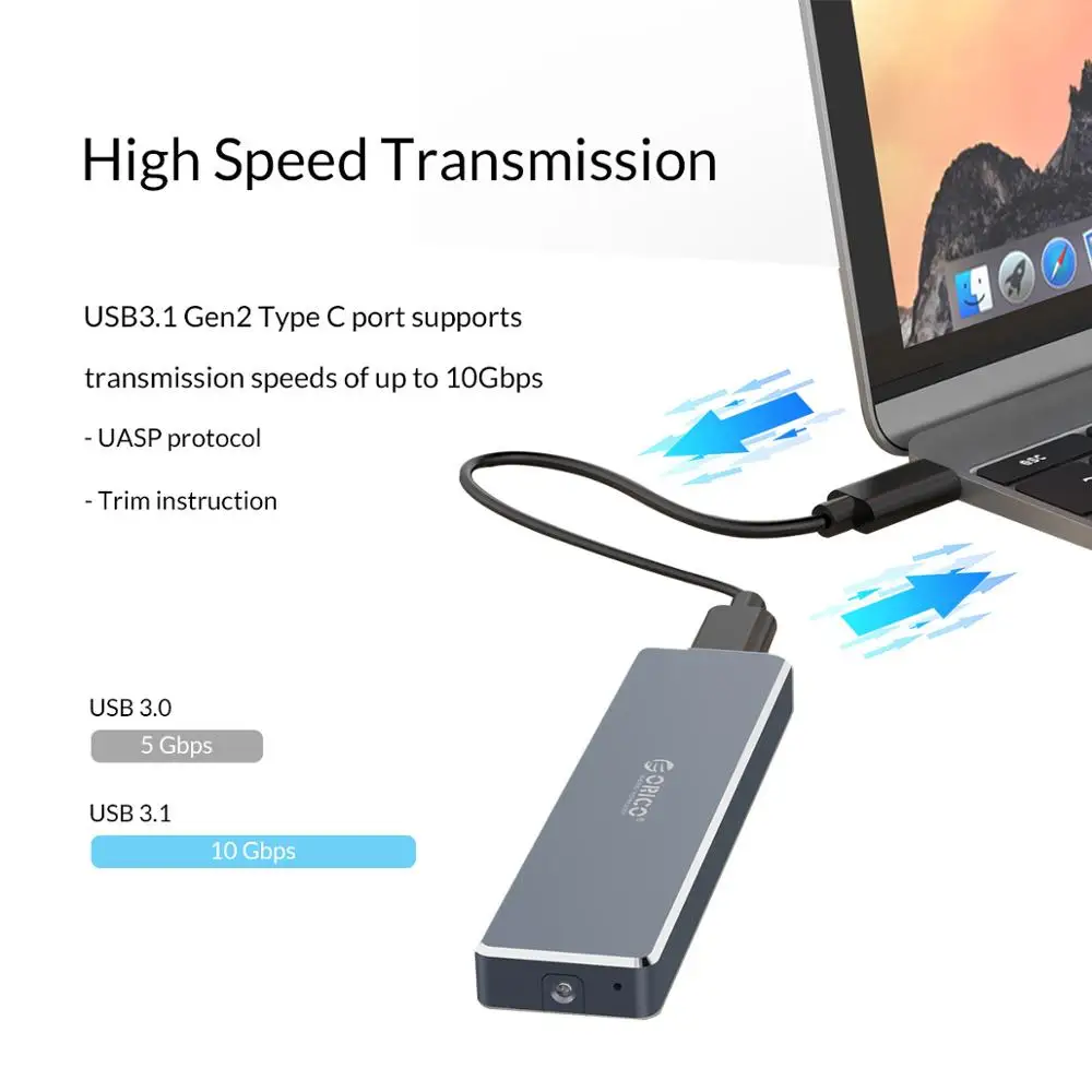 ORICO M.2 SSD 케이스 NVME 인클로저, NVME PCIE NGFF SATA M/B 키 SSD 디스크 SSD 하드 디스크 케이스, M.2-USB C 타입 3.1 케이블 포함
