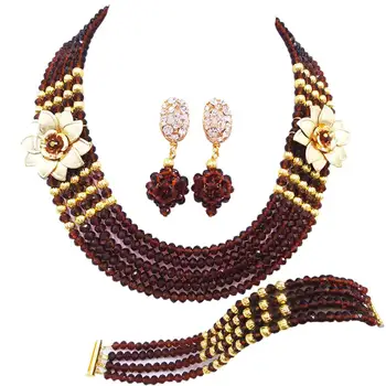 

fashion brown african wedding beads 5 layers nigerian necklace wedding jewelry sets for women 5C-SXH-03