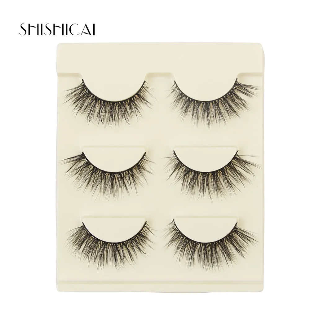 

SHISHICAI 3 Pairs/Pack Fake Lashes Mink Eyelashes Tapered False Eyelashes Makeup Black False Eye Lashes SD-16