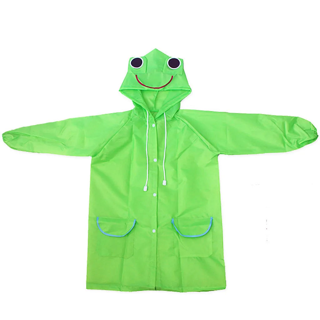 Плащ-дождевик с рисунком животных для детей ясельного возраста; непромокаемый костюм для мальчиков и девочек; водонепроницаемый длинный плащ с капюшоном; милое пончо для студентов - Цвет: Зеленый