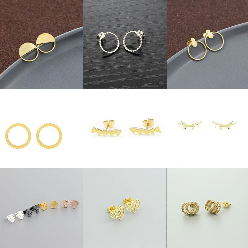 

2019 New Gold Color Double Round Small Crystal Pave Double Circle Stud Earrings antlers Elephant Stud Earrings for Woman