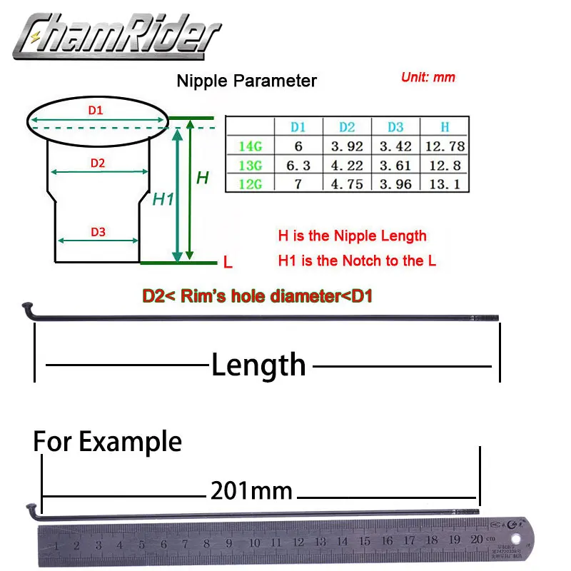 E-bike high quality bicycle 13G/12G high-carbon steel spokes and nipples/78/134/191/197/216/222/224/207/270 mm