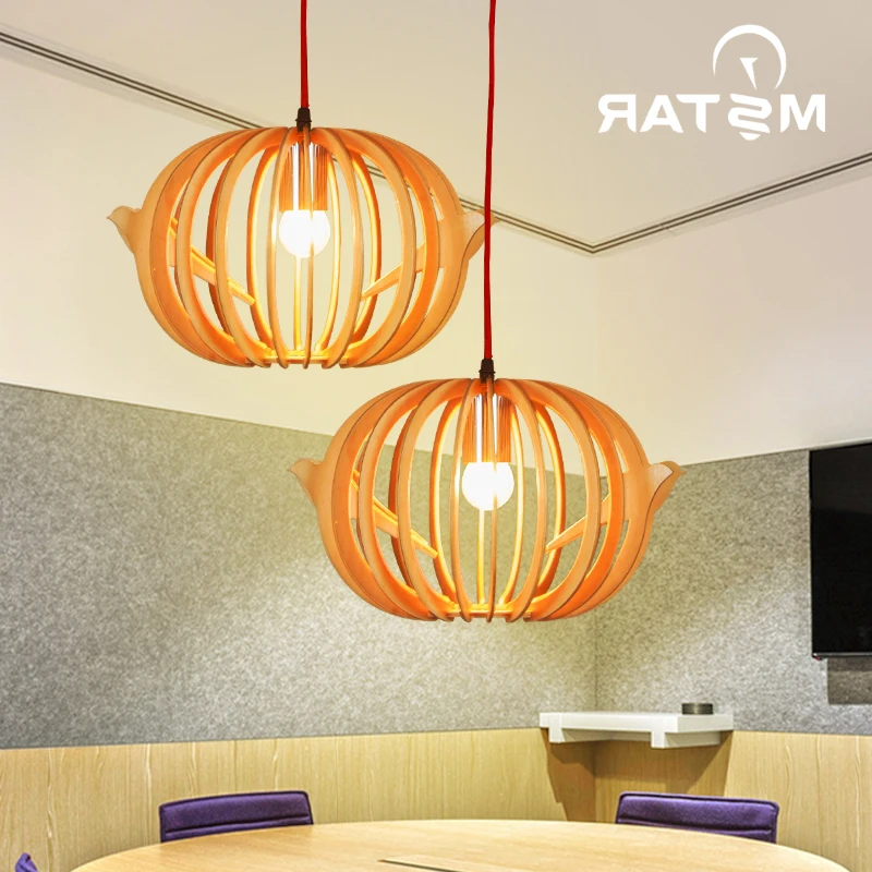 

Chinese Wooden Pumpkin Pendant Light Weaving Art Bedroom Study Corridor Balcony Lamp hanglamp
