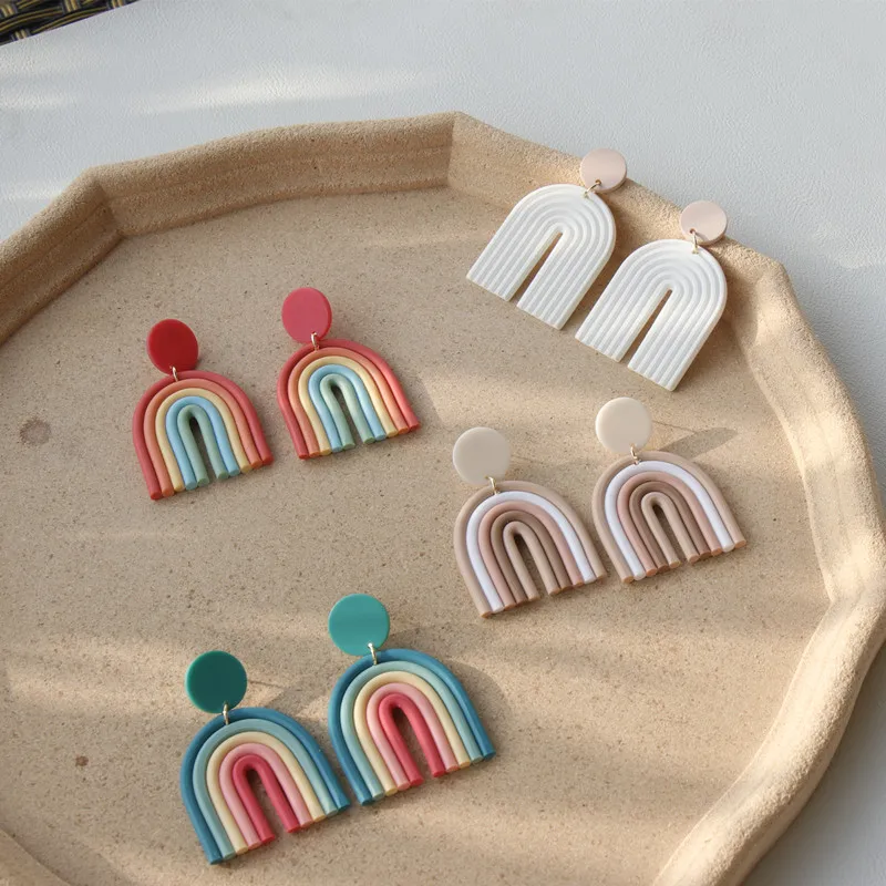 Dangle Earrings Drop Earrings Long Earrings AOMU 1Pair Korea Spring Autumn Candy Color Gradient Ceramic Clay Long Dangle Drop Earrings for Women Jewelry Gifts