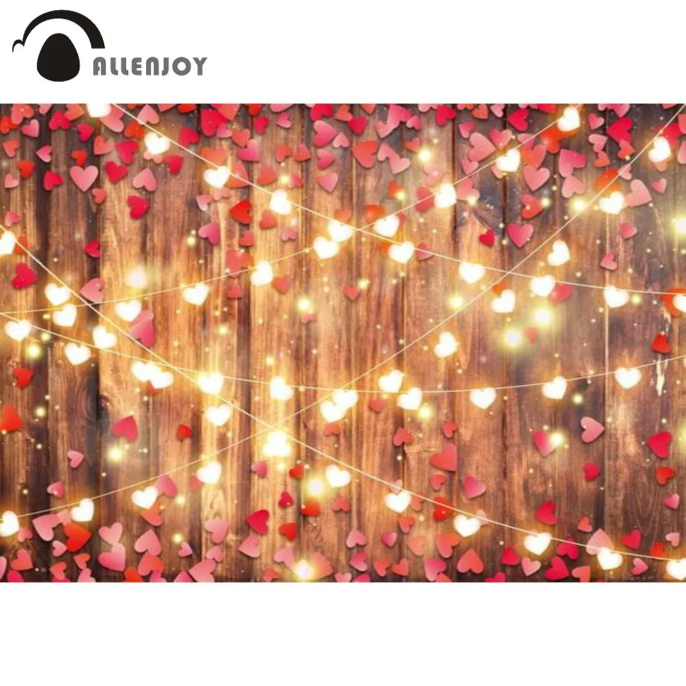 

Allenjoy Heart Wood Board Happy Valentine's Day Backdrop Wedding Love Romantic Party Banner Background Photo Booth Gift Props