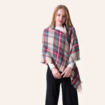 

SAGACE Scarf Ladies Winter Warm Cashmere Plaid Increase Double-Sided Colorful Square Female Blanket Gift long Scarf Shawl #45