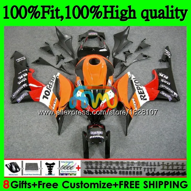Впрыска для HONDA CBR600 CBR Repsol orange 600 RR CC 600RR 600F5 F5 07 08 60BS.4 CBR600RR CBR600F5 600CC 2007 2008 обтекатель OEM