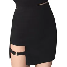 Gothic Mini Skirt Women Sexy Split Hollow Out Button Vintage Ladies Black Skirt Summer Jupe Femme Faldas Mujer Moda 2020