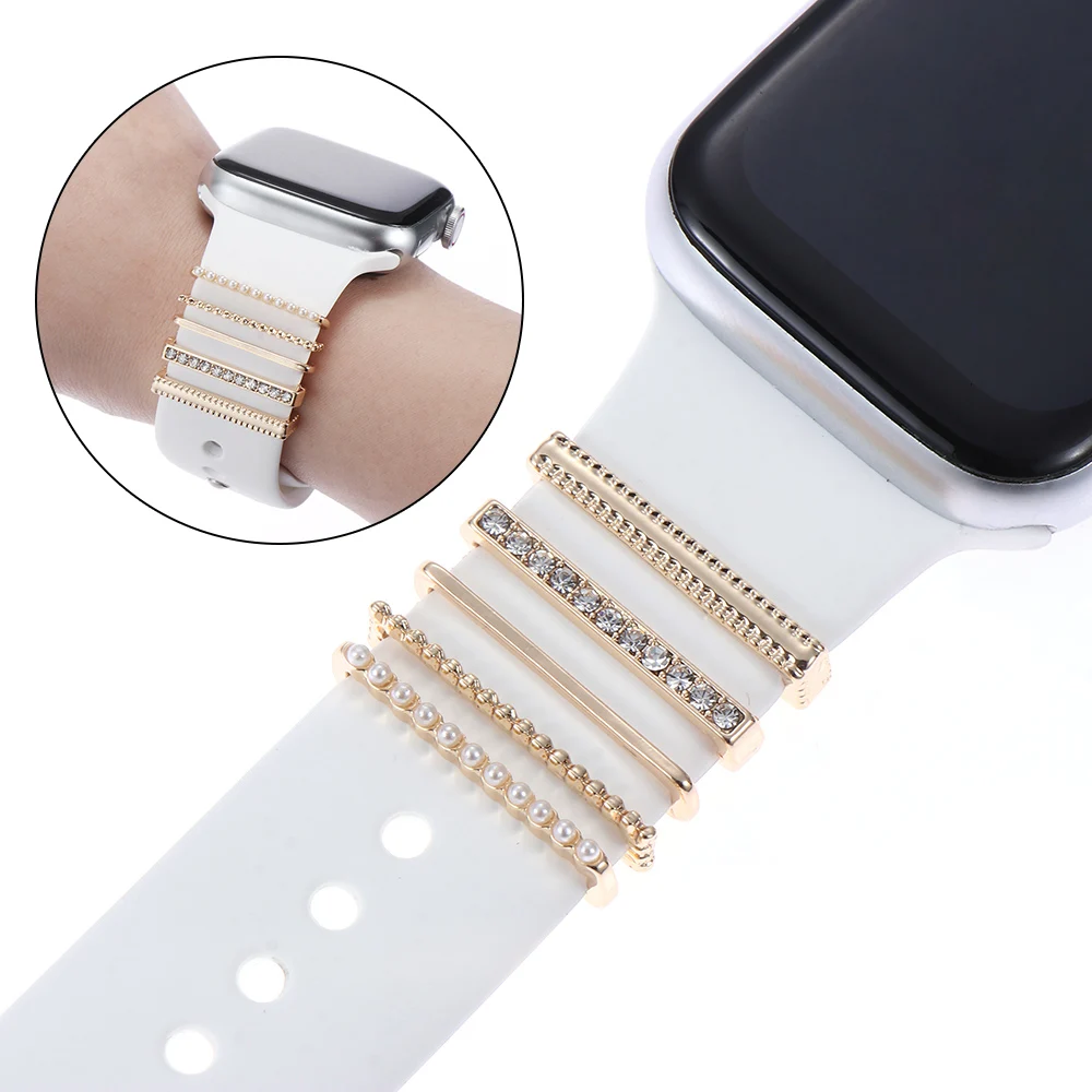 Elegant Pearl Diamond Ornament Ring for Smart Watch Band Strap Accessories