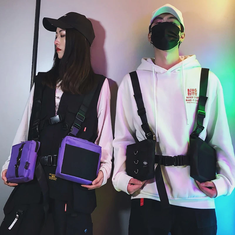 

Plegie FashionTactical Harness Chest Rig Bag Unisex Hip-Hop Oxford Two Pockets Fanny Pack Tactical Functional Vest Bag