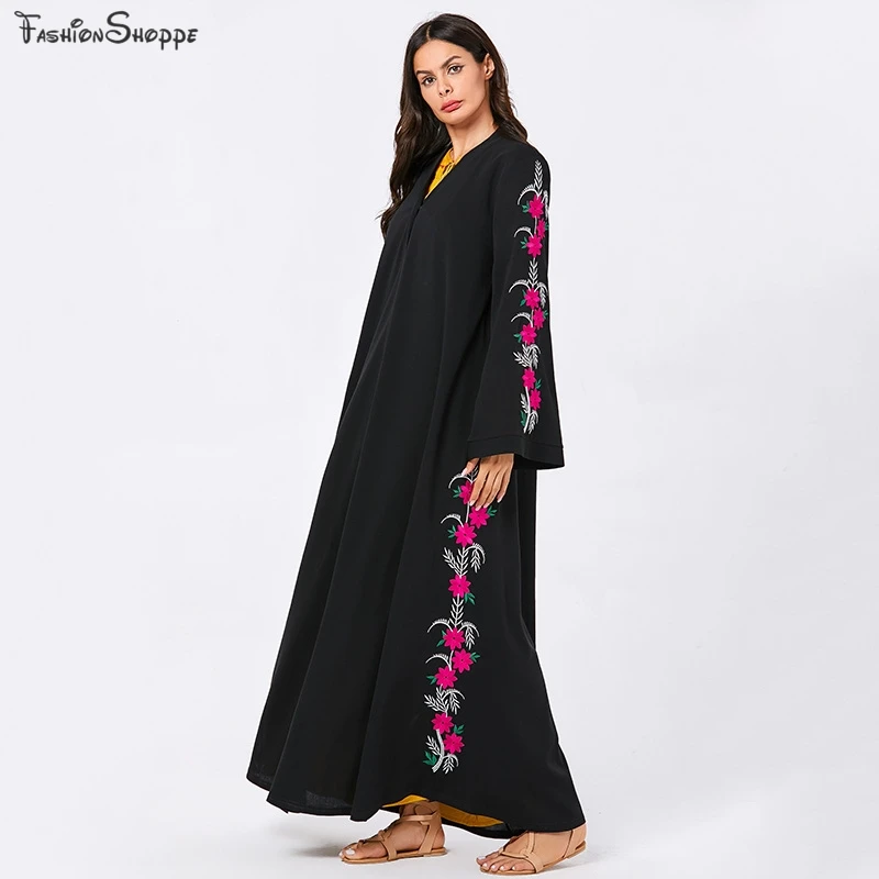Мусульманские женщины открытый abaya Бархатная мини-юбка с вышивкой с закрытой пуговицей элегантные дамы плюс размер кимоно арабские кафтаны Дубай