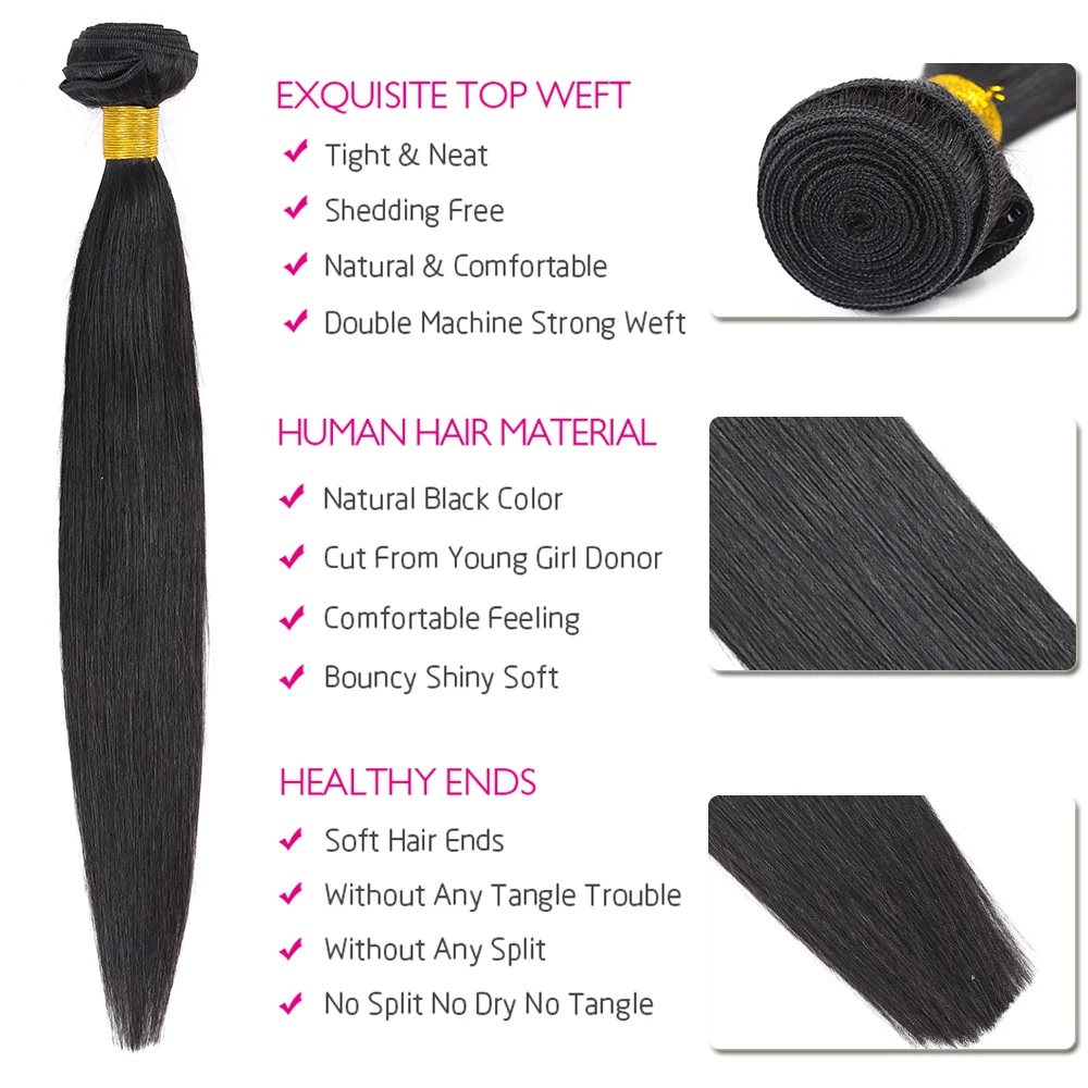 Straight-Human-Hair-Bundles-With-Closure-4-4-Peruvian-Hair-Weave-Bundles-With-Closure-For-Black