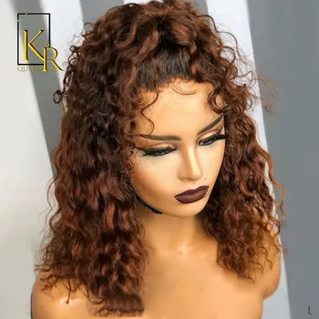 

Peruvian Ombre Short Curly Bob 1B/27 Colored Wigs 13x4 Lace Front Human Hair Wigs Remy 130% Density Hair Bleached Knots VSBOB