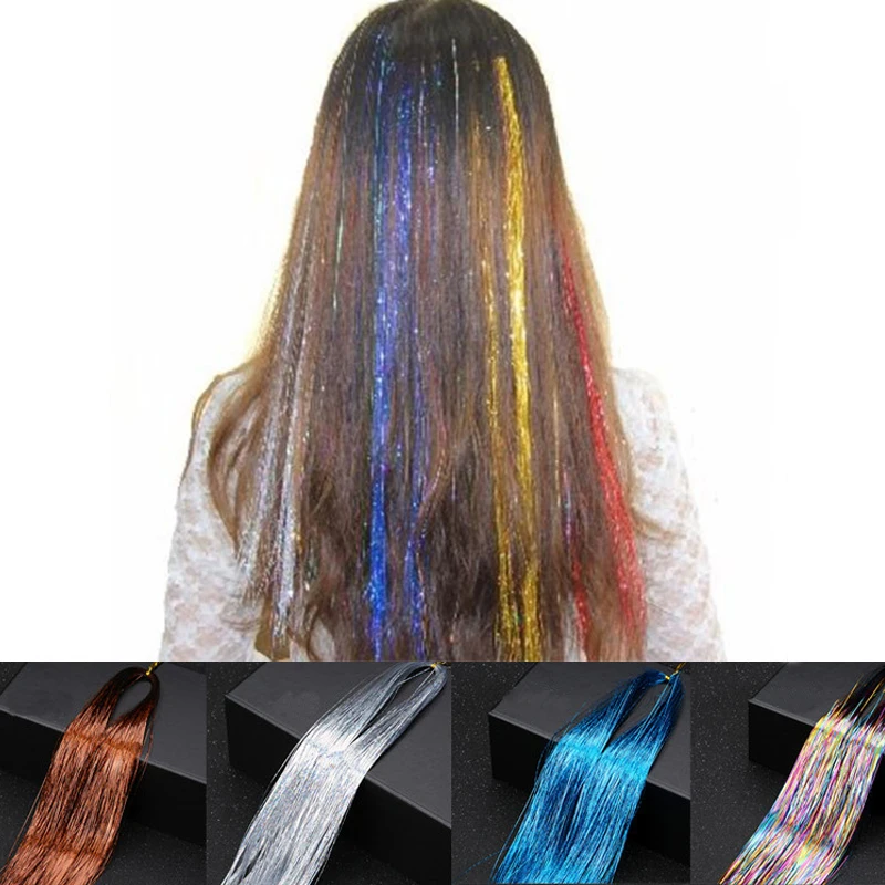93cm Colorful Bling Hair Extensions Sparkle Glitter Synthetic Highlights Hair Stands For Women Girls Hair Styling Accessories Braiders Aliexpress