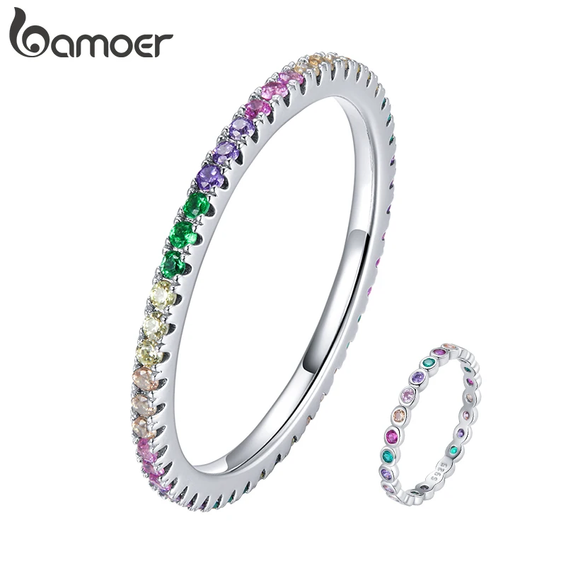 Bamoer 925 Sterling Silver Rainbow cyrkon wieżowych zespół pierścień dla kobiet Trendy moda olśniewający CZ kamień Anillos biżuteria prezent