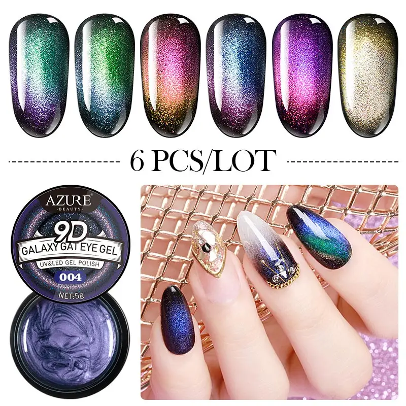 

Modelones 6Pcs/Lot 9D Galaxy Cat Eye Gel Polish Chameleon Magnetic Uv Gel Varnish Soak Off UV/LED Need Black Base Gel 6 Colors