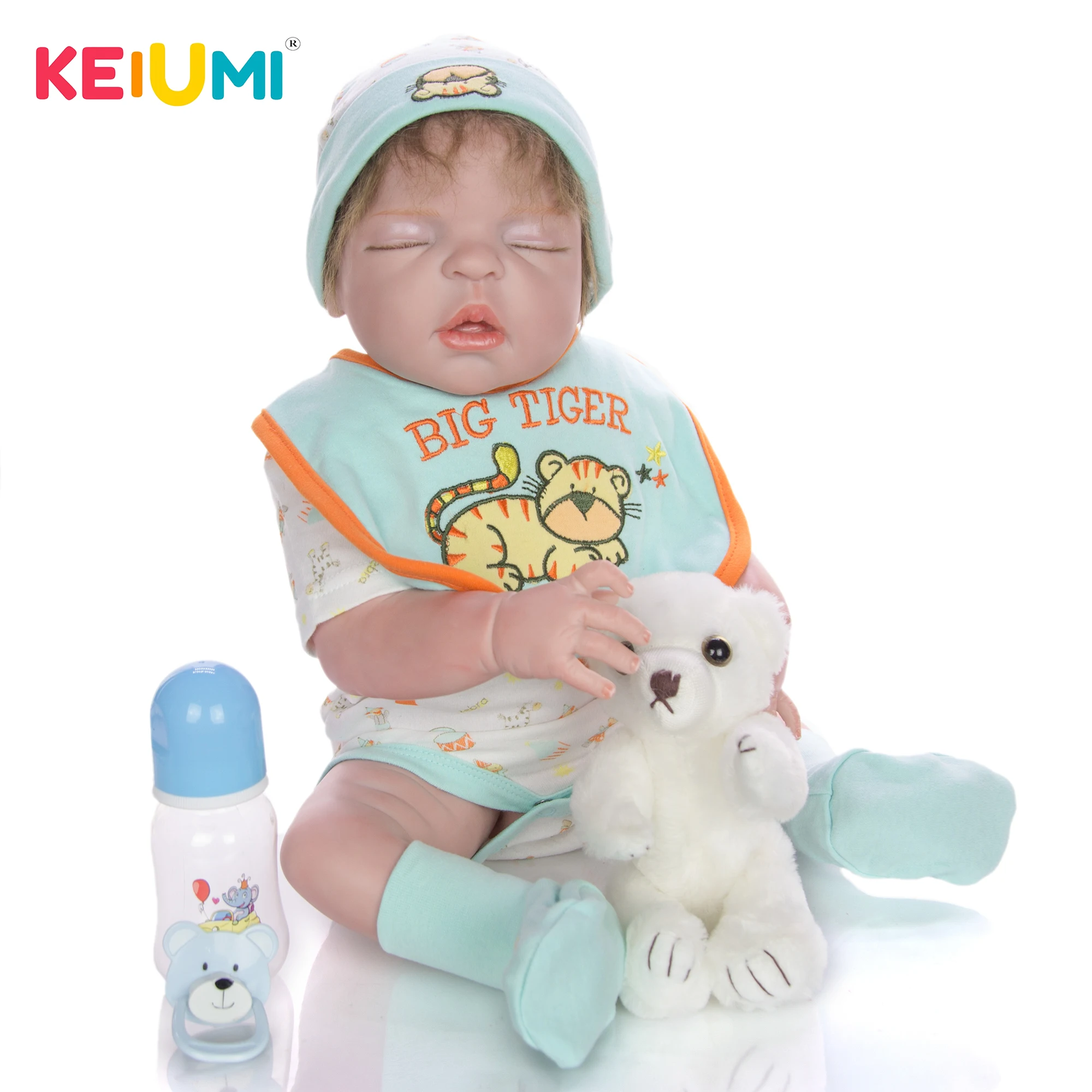 

KEIUMI Closed Eyes 23 Inch Lifelike Real Baby Reborn Silicone Bonecas Red Skin Full Vinyl Body Reborn Dolls Fashion Birthday Toy