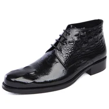 New Fashion Men Ankle Boots Genuine Leather Handmade Short Dress Boots Crocodile Pattern Round Toe Chelsea Boots Shoe