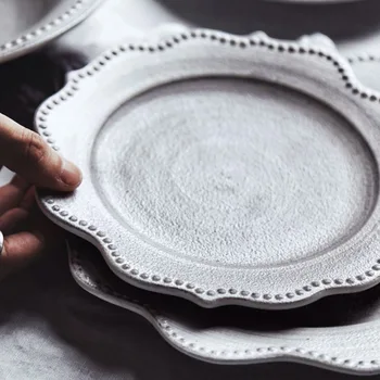 

Cutlery set Light gray lace ceramic dinner plate set