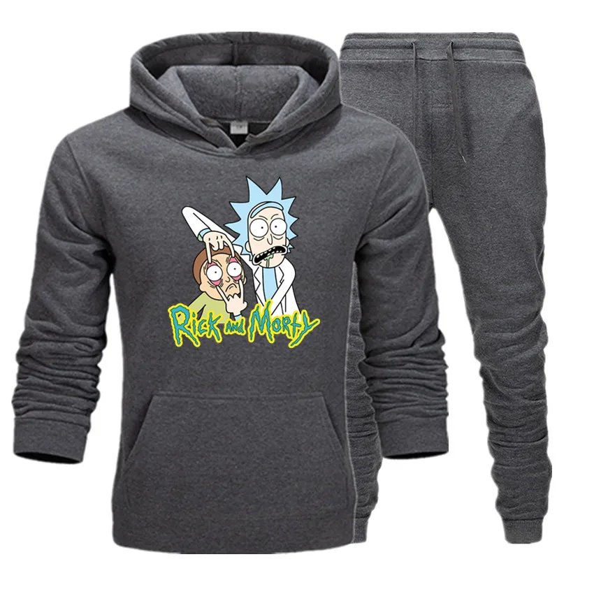 15 Мужские и женские спортивные толстовки с принтом Rick and morty, мужские флисовые толстовки в стиле хип-хоп+ длинные брюки, костюм, Приталенная толстовка с капюшоном - Цвет: 15