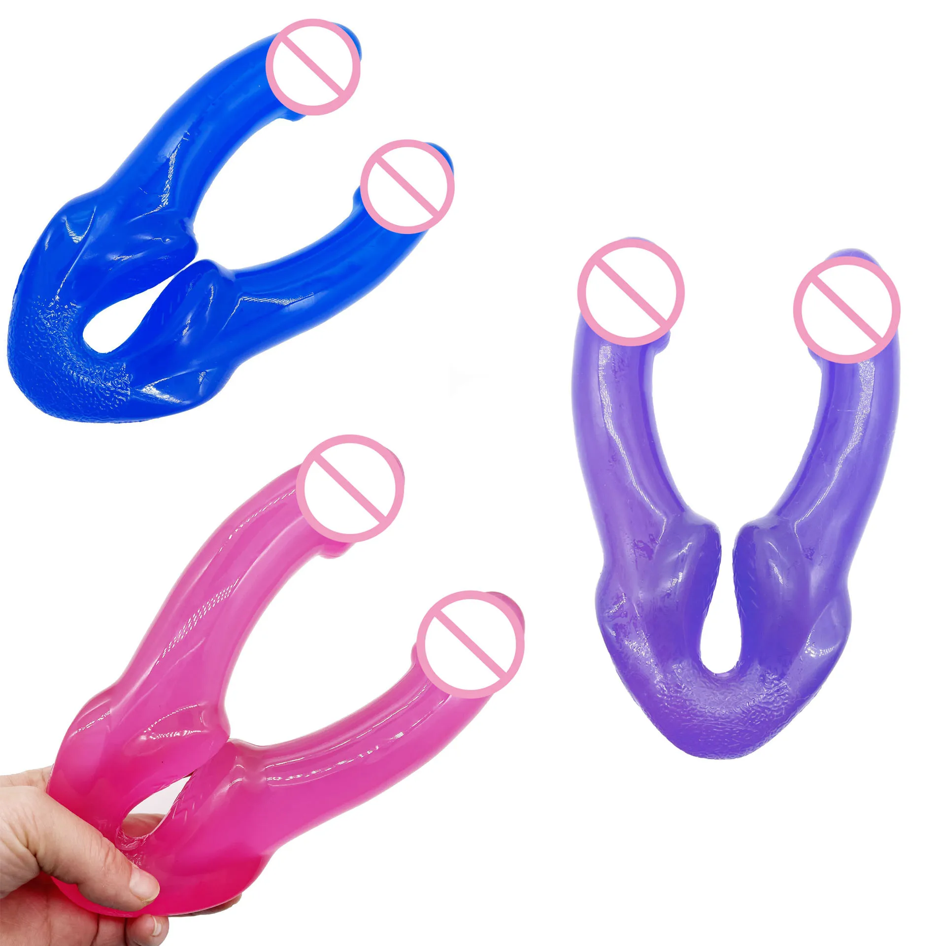 

U Shape Sex Toys Double Dildo Toys For Adult Flexible Soft Jelly Vagina Anal Women Gay Lesbian Ended Dong Penis Artificial Penis