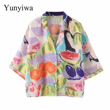

2020 Women's Abstract Fruit Beauty Color Matching Shirt Womens Blouse Sexy Party Shirts Tops Clothing Blusas Mujer De Moda