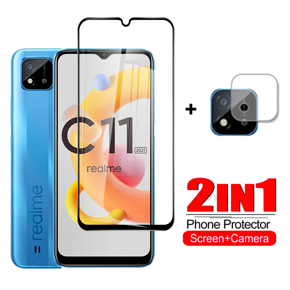 Закаленное стекло 2 в 1 для Oppo Realme c11 2021 Защитное C11 C12 C15 RMX2180 защитная пленка