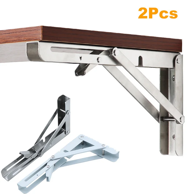 

2Pcs Folding Shelf Brackets Heavy Duty Stainless Steel Collapsible Shelf Bracket for Table Work Space Saving DIY Bracket