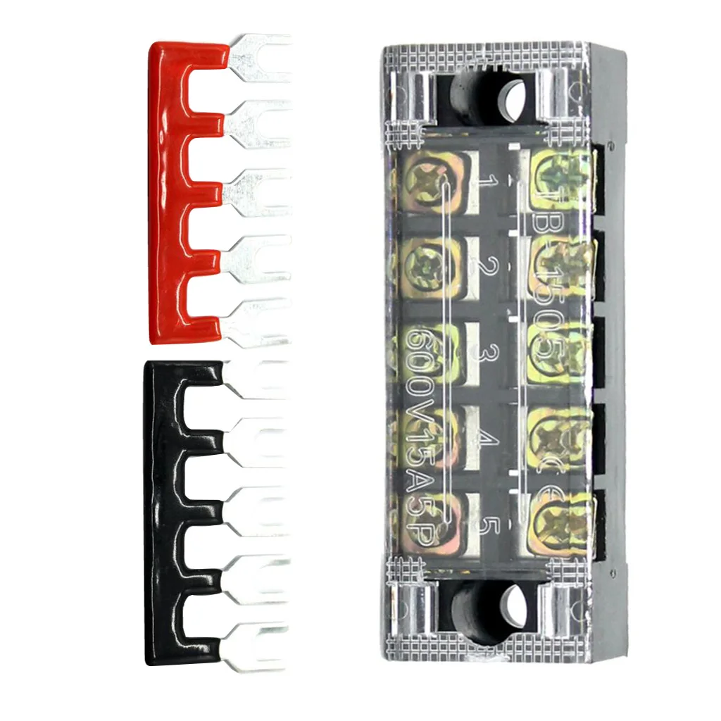600V 15Amp 5 Positions Double Row Screw Block with Terminal Barrier Strips