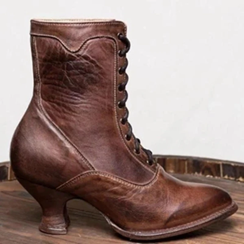 

2019 Fashion New Winter Women Black Ankle Boots Motorcycle High Heel Lace Up Gothic Punk Platforms Botas Mujer