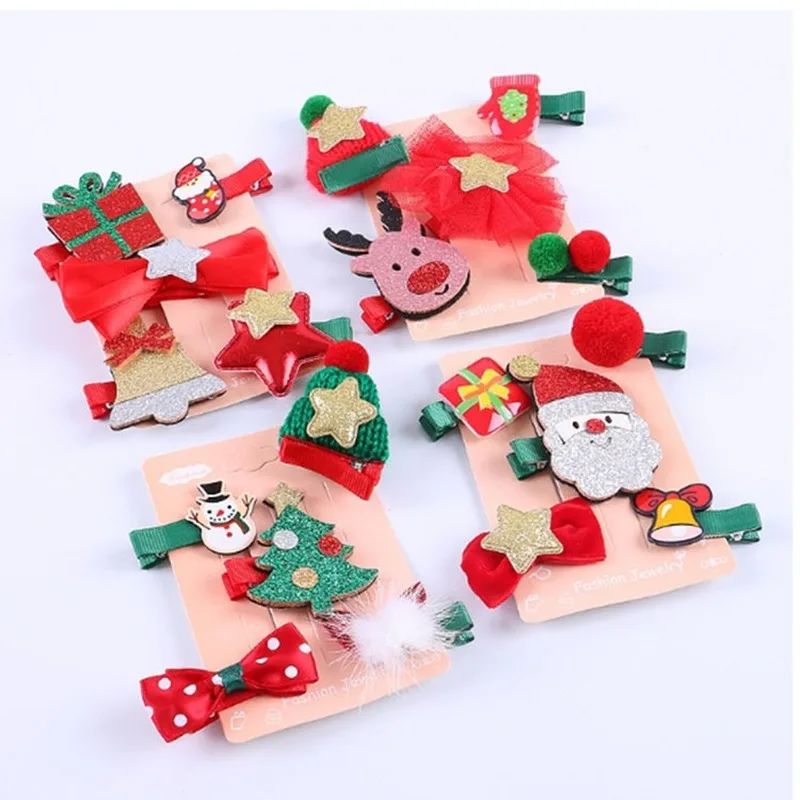 

5pcs/set Christmas Hair Clip Set Children's Barrette Hairpins Girls Bow Accesorios Para El Hair Accessories