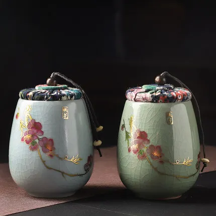 Подарки для гостей керамические ящики для чая Pu'er закупориваемая банка Celadon банка для хранения Контейнеры для чая чайные конфеты с герметичной тканевой крышкой домашнего искусства Crft - Цвет: D