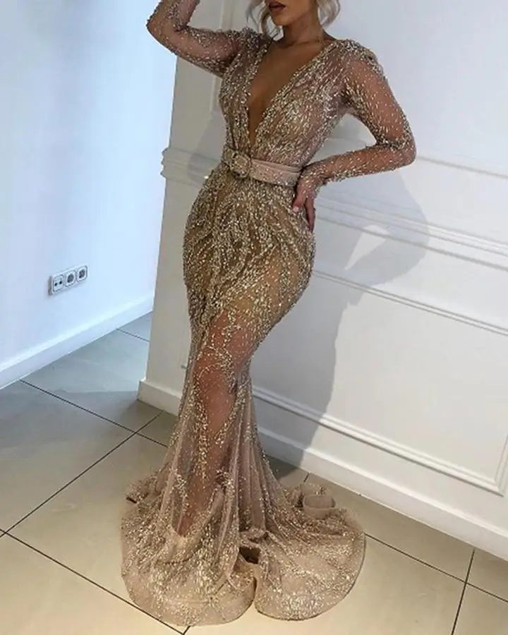 BAZIIINGAAA Роскошные вечерние платья длинное женское платье 2021 блестками Robe De Soir