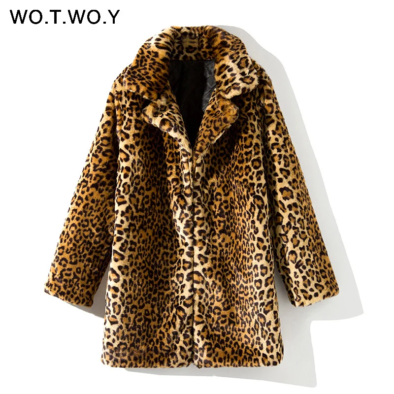 Thicken Leopard Jacket Women Mid-Long Winter Faux Fur Coat Women Slim Casual Luipaard Fur Jackets Female Harajuku 2018