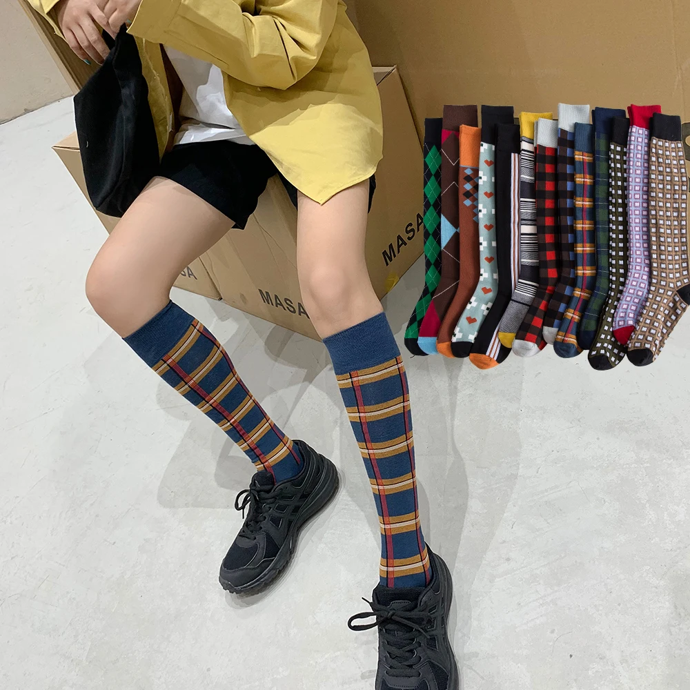 

Salina Women's Socks Tube to Knee Cotton Winter and Spring Combed Plaid Fashion With Personality and Comfortable Leisure Sports